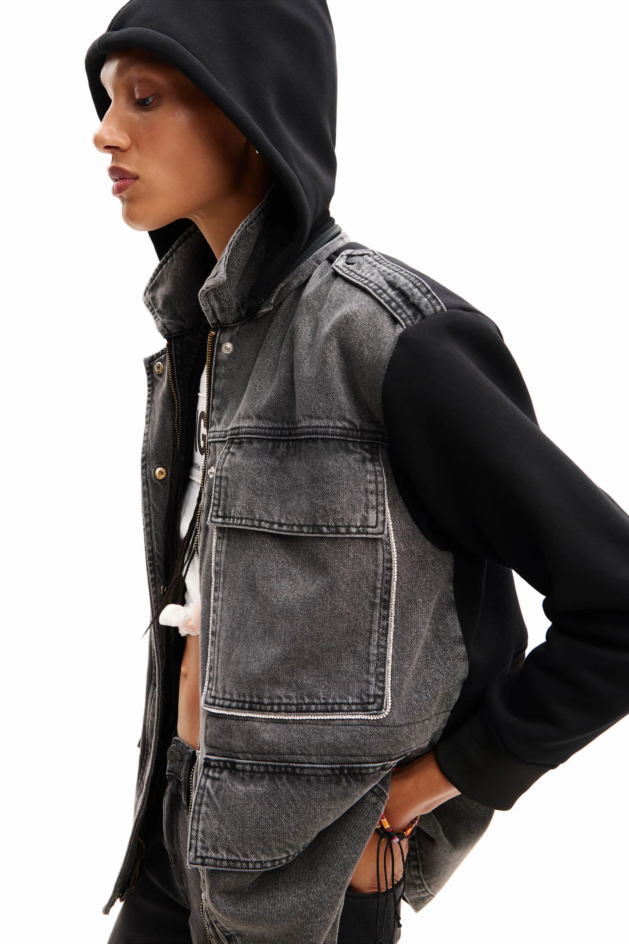 Desigual Rainier Denim Jacket  with Removable Gilet and Hood 24SWED43