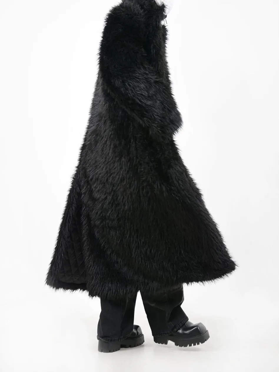 Double Breasted Faux Fur Longline Coat