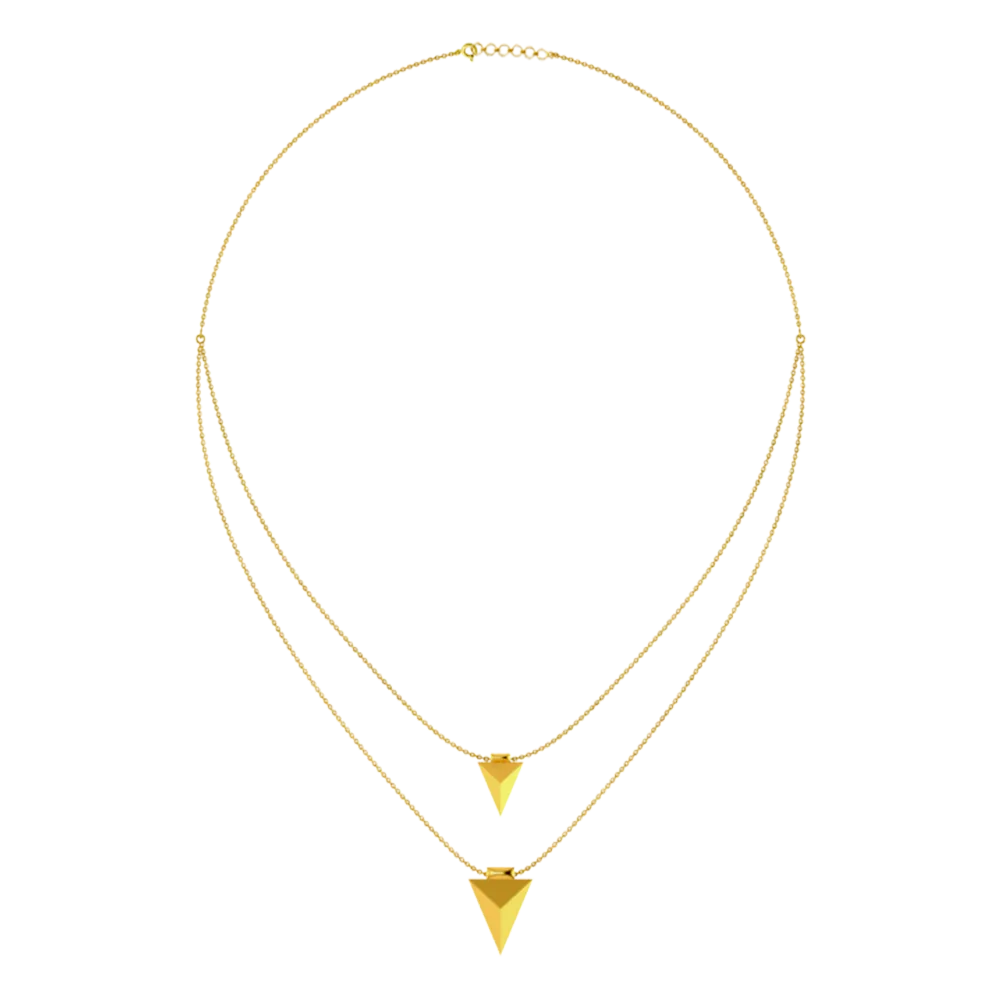 Double Layered Pyramid Themed 18k Gold Necklace