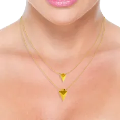Double Layered Pyramid Themed 18k Gold Necklace