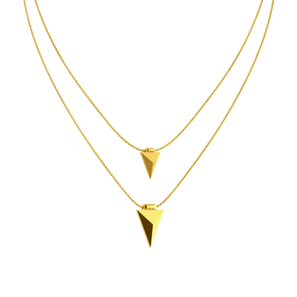 Double Layered Pyramid Themed 18k Gold Necklace