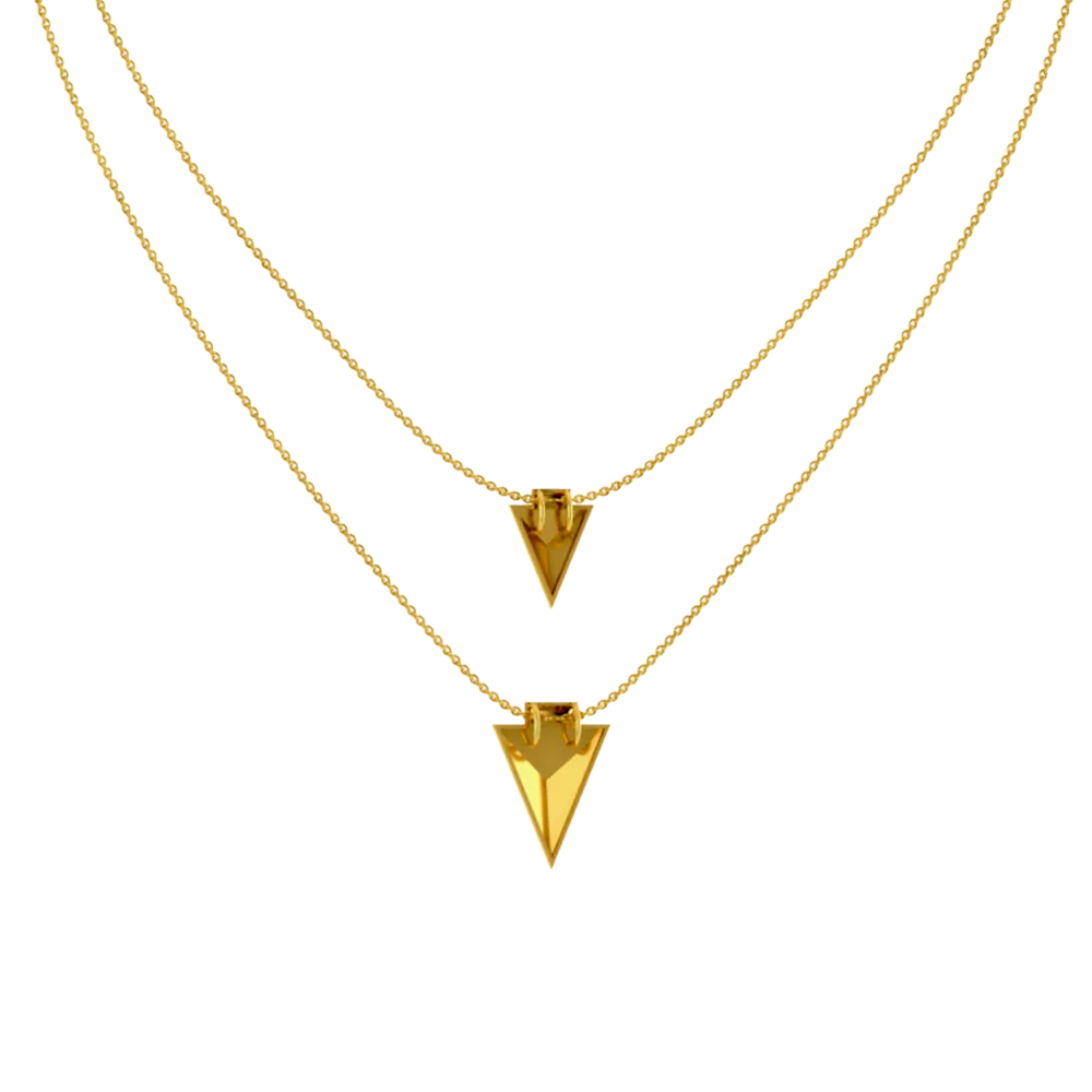 Double Layered Pyramid Themed 18k Gold Necklace