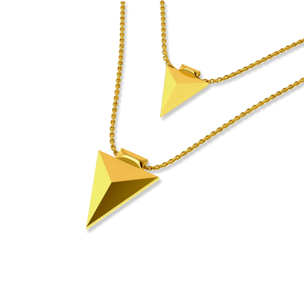 Double Layered Pyramid Themed 18k Gold Necklace