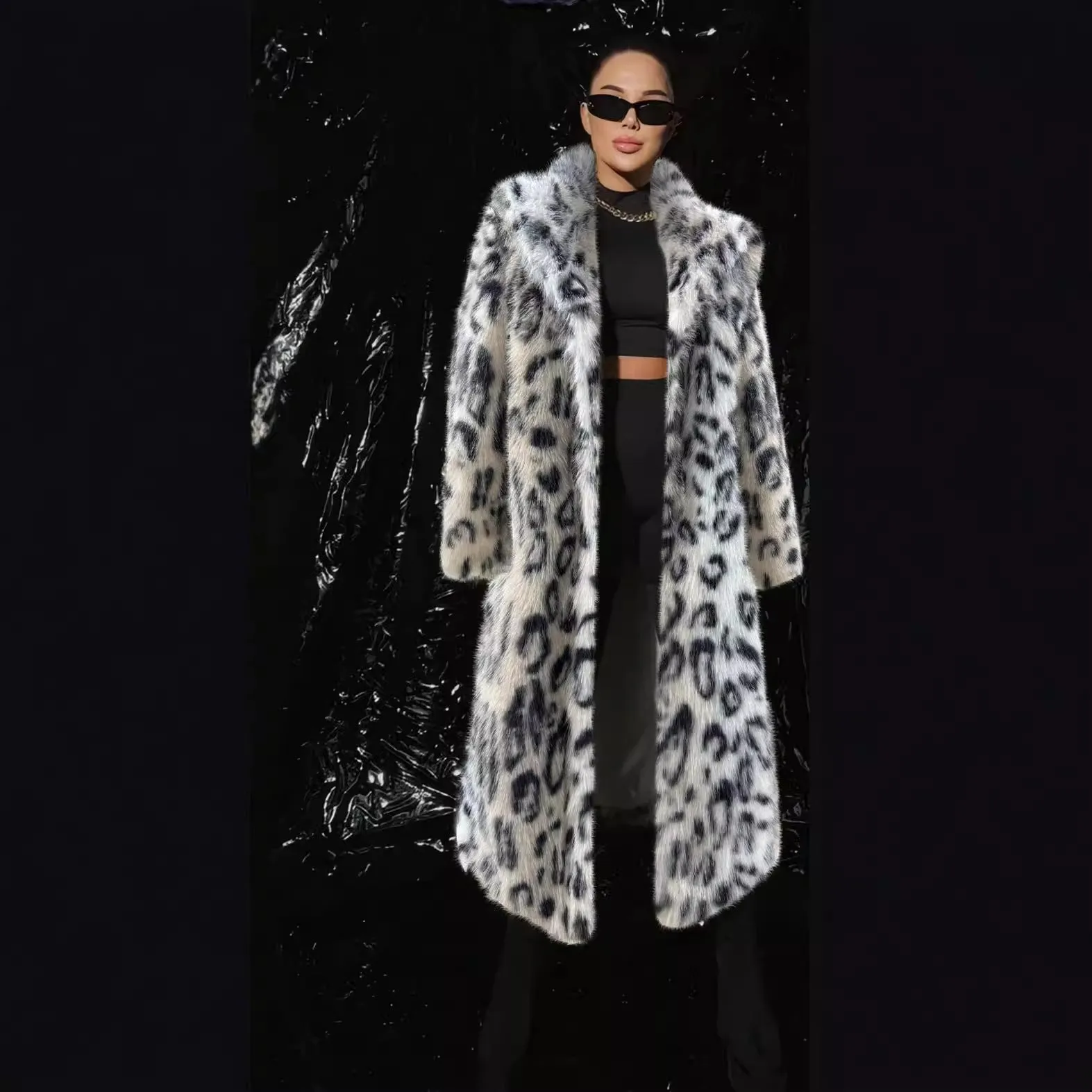 Elegant Leopard Print Faux Fur Coat – Belted Mid-Length Animal Print Winter Jacket