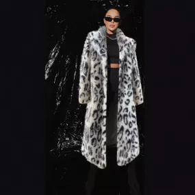 Elegant Leopard Print Faux Fur Coat – Belted Mid-Length Animal Print Winter Jacket