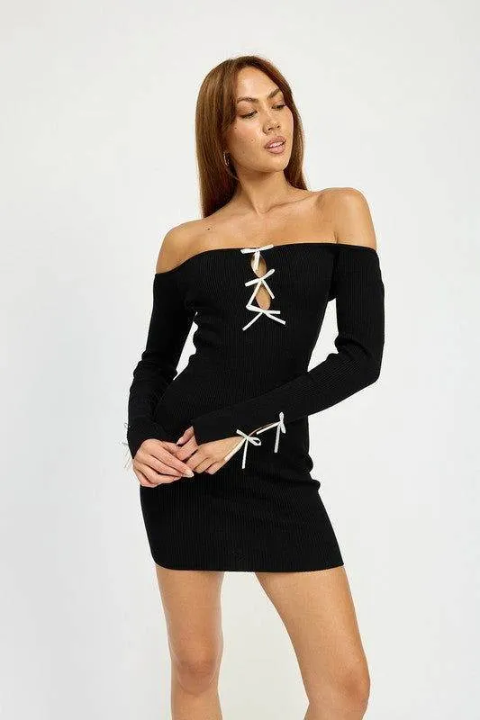 Emory Park Off Shoulder Bodycon Dress With Bow Detail