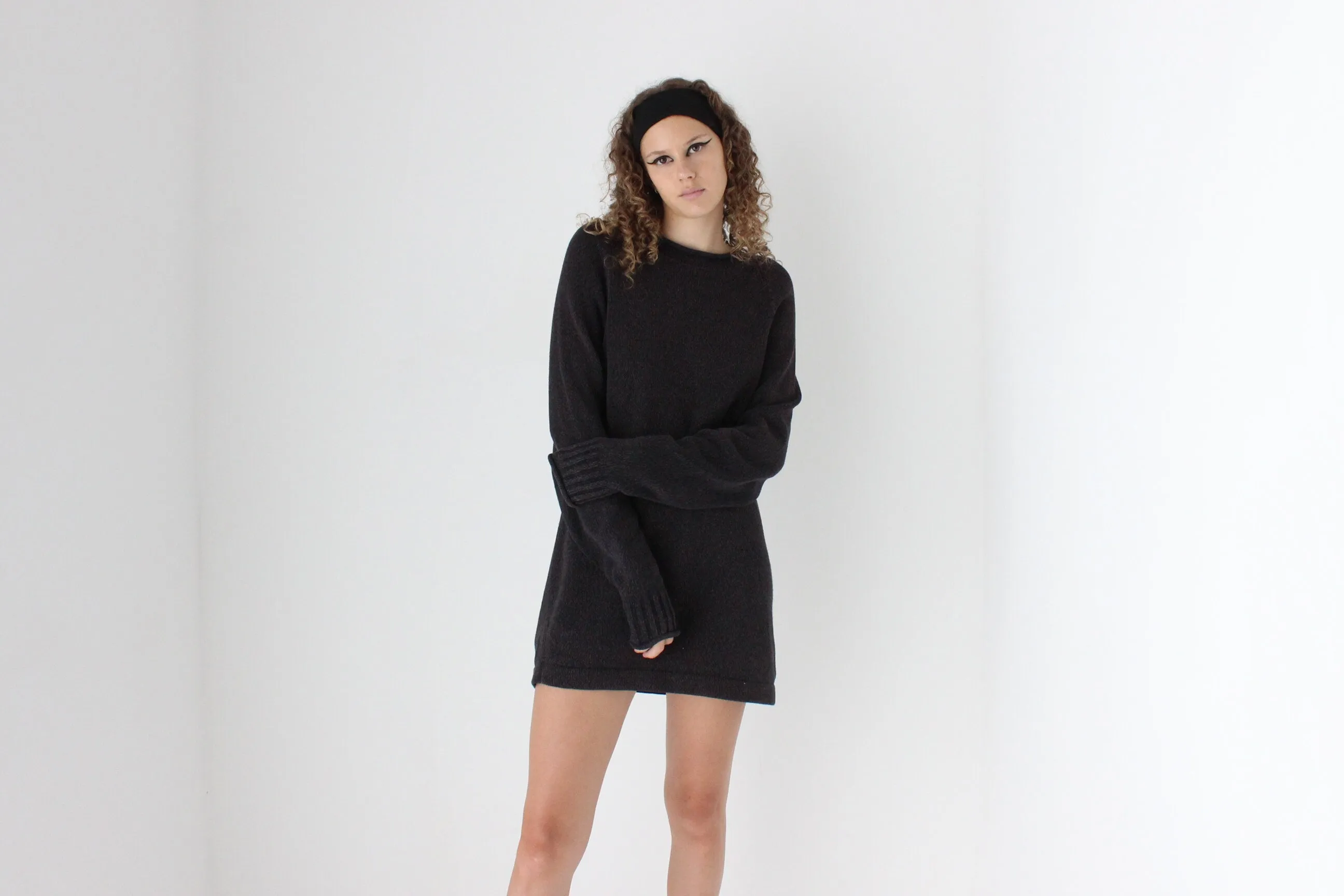 Essential 90s Charcoal Cotton Sweater Dress