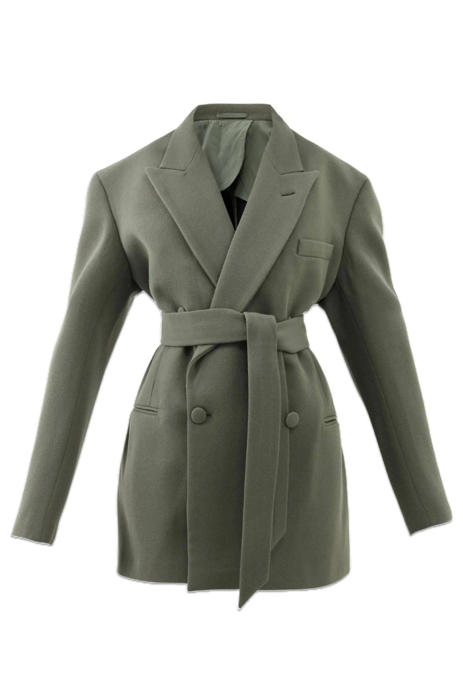 Exaggerated Recycled Wool-Blend Tux Blazer-Khaki-green