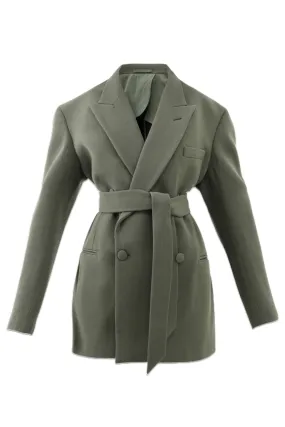 Exaggerated Recycled Wool-Blend Tux Blazer-Khaki-green