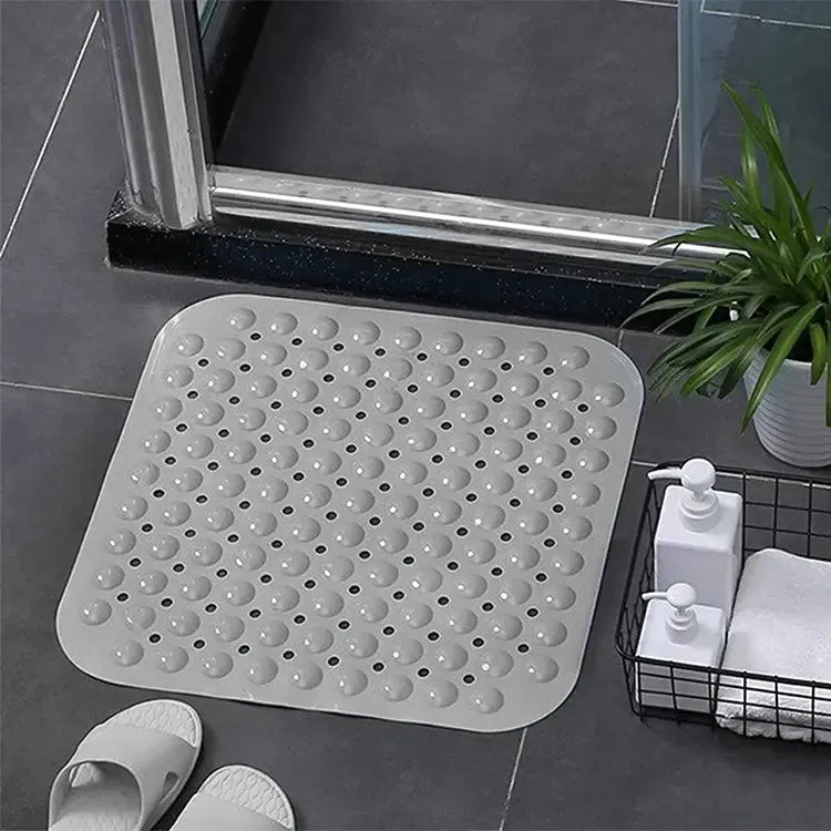 Experia Anti-Slip with Suction Cup Bath Mat, 80 x 80cm Grey (Soft-Pebble)