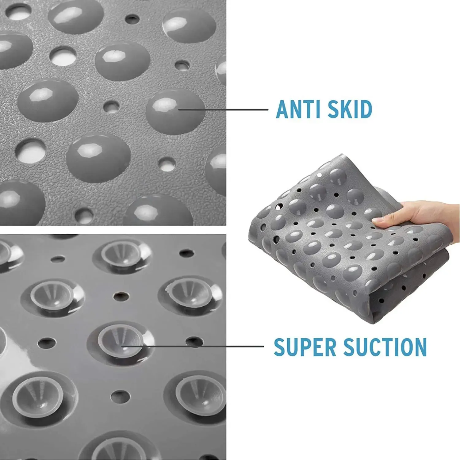 Experia Anti-Slip with Suction Cup Bath Mat, 80 x 80cm Grey (Soft-Pebble)