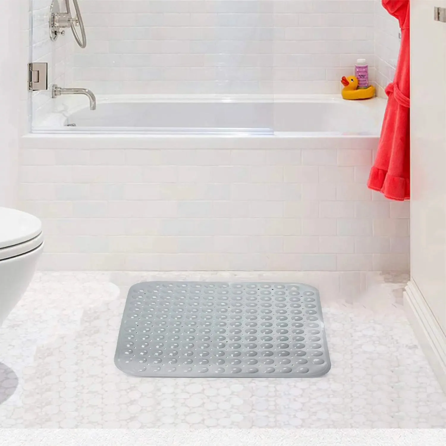 Experia Anti-Slip with Suction Cup Bath Mat, 80 x 80cm Grey (Soft-Pebble)