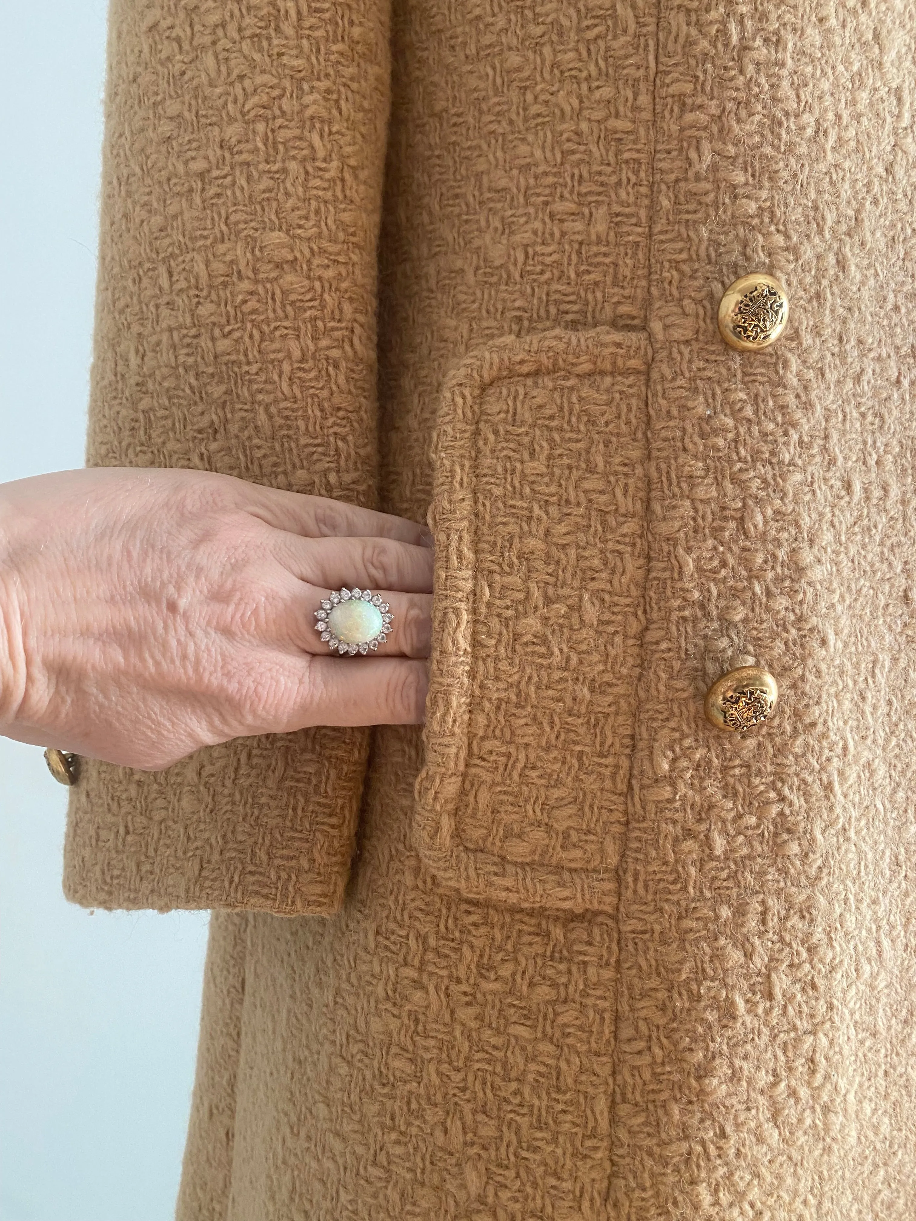 Fabulous 1960's Camel Color Woven Wool Coat By Dumas / Medium