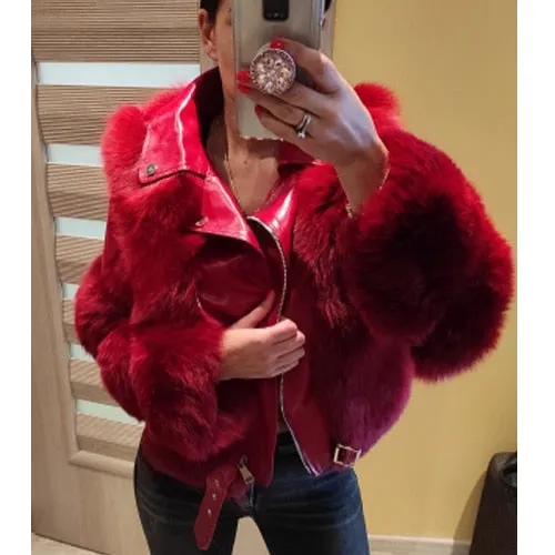 Fashion Real Fox Fur Coats With Genuine Sheepskin Leather