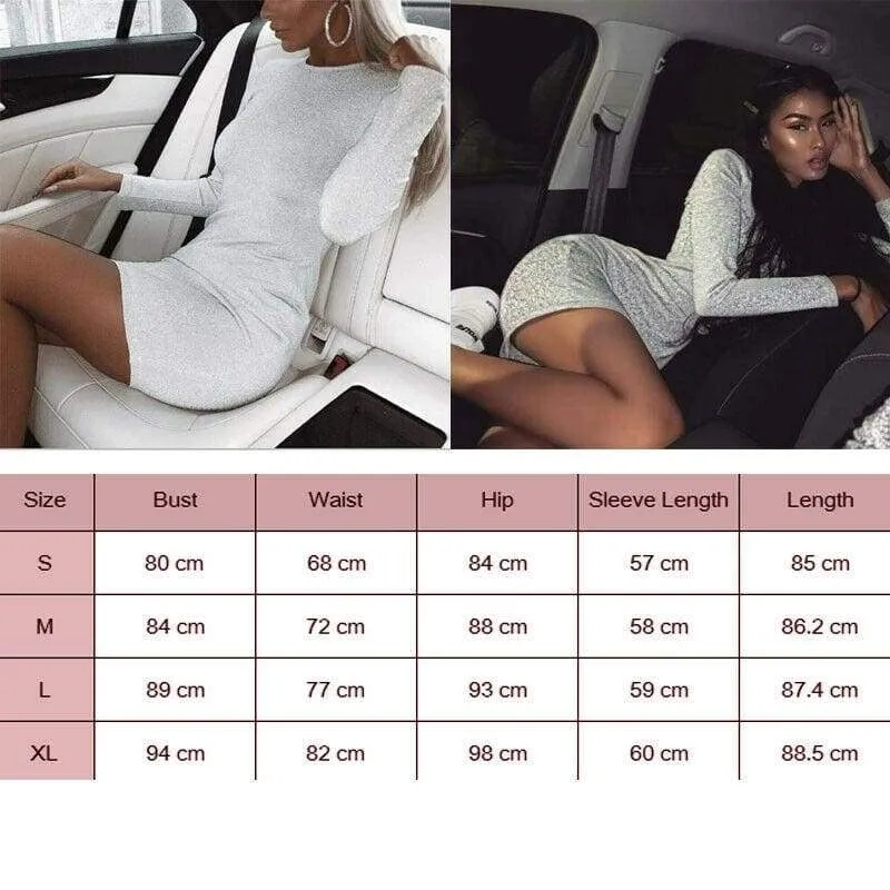 FashionSierra - Women Sequin Dress Long Sleeve Solid Bodycon Dress Sexy Lady Evening Party Autumn Casual Short Mini Dress