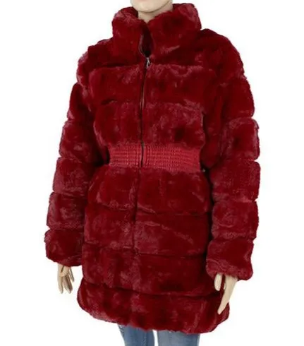 Faux Fur Coat With Elastic Waist Band (3 Colors)