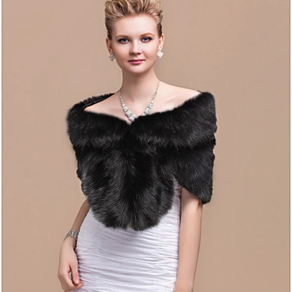 Faux Fur Coat Women Evening Party Wraps-many colors available