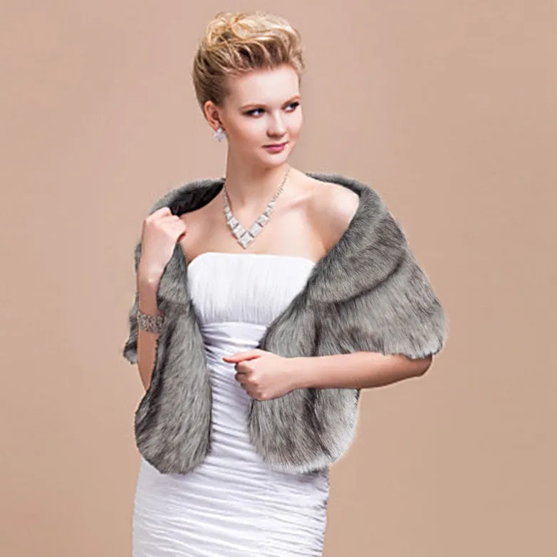 Faux Fur Coat Women Evening Party Wraps-many colors available