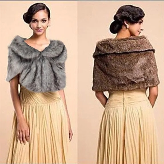 Faux Fur Coat Women Evening Party Wraps-many colors available