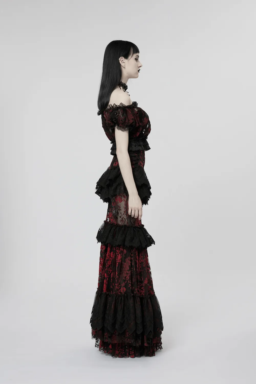 Floral Gothic Layered Lace Fishtail Skirt for Women