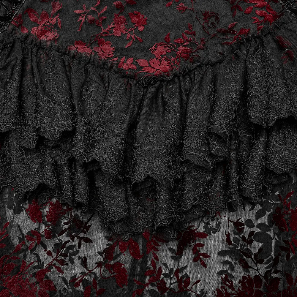 Floral Gothic Layered Lace Fishtail Skirt for Women
