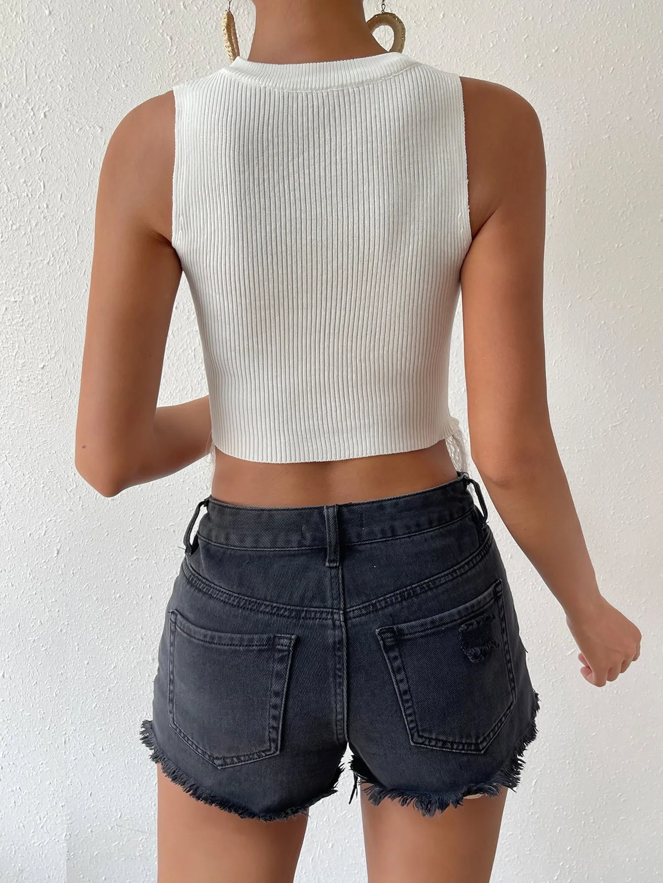 Fringe Hem Ribbed Knit Tank