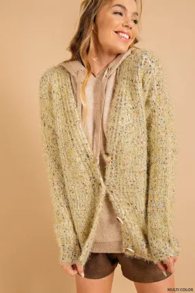 Fuzzy Button Down Sparkly Cardigan