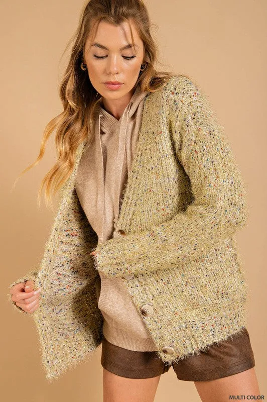 Fuzzy Button Down Sparkly Cardigan