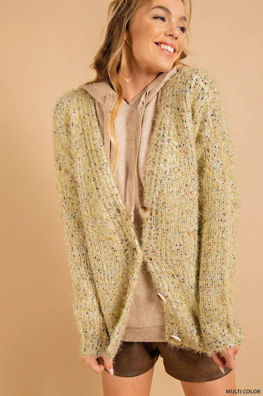 Fuzzy Button Down Sparkly Cardigan