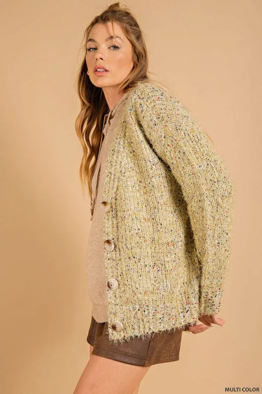 Fuzzy Button Down Sparkly Cardigan