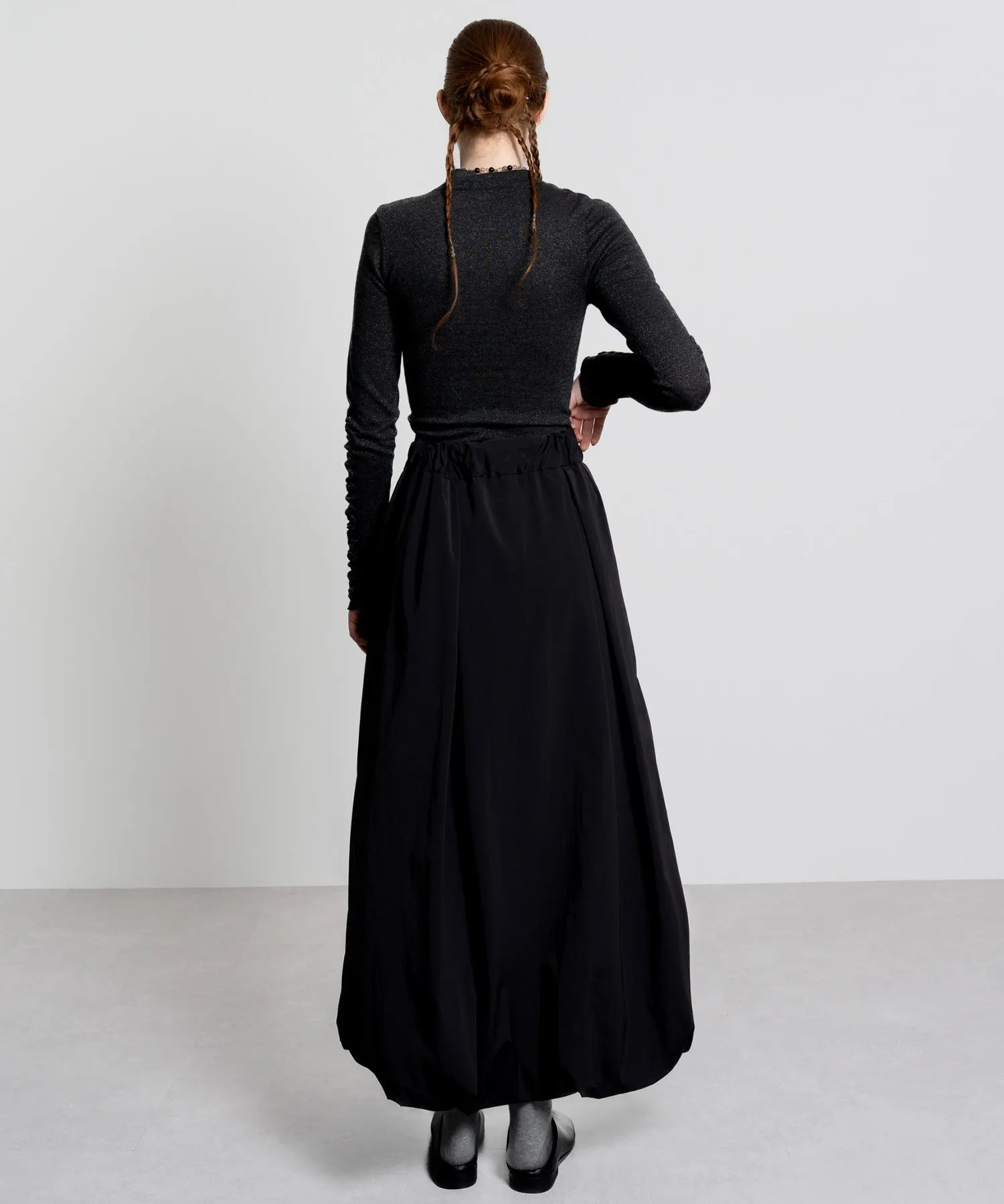 Gathered Sleeve Lurex Knit Top