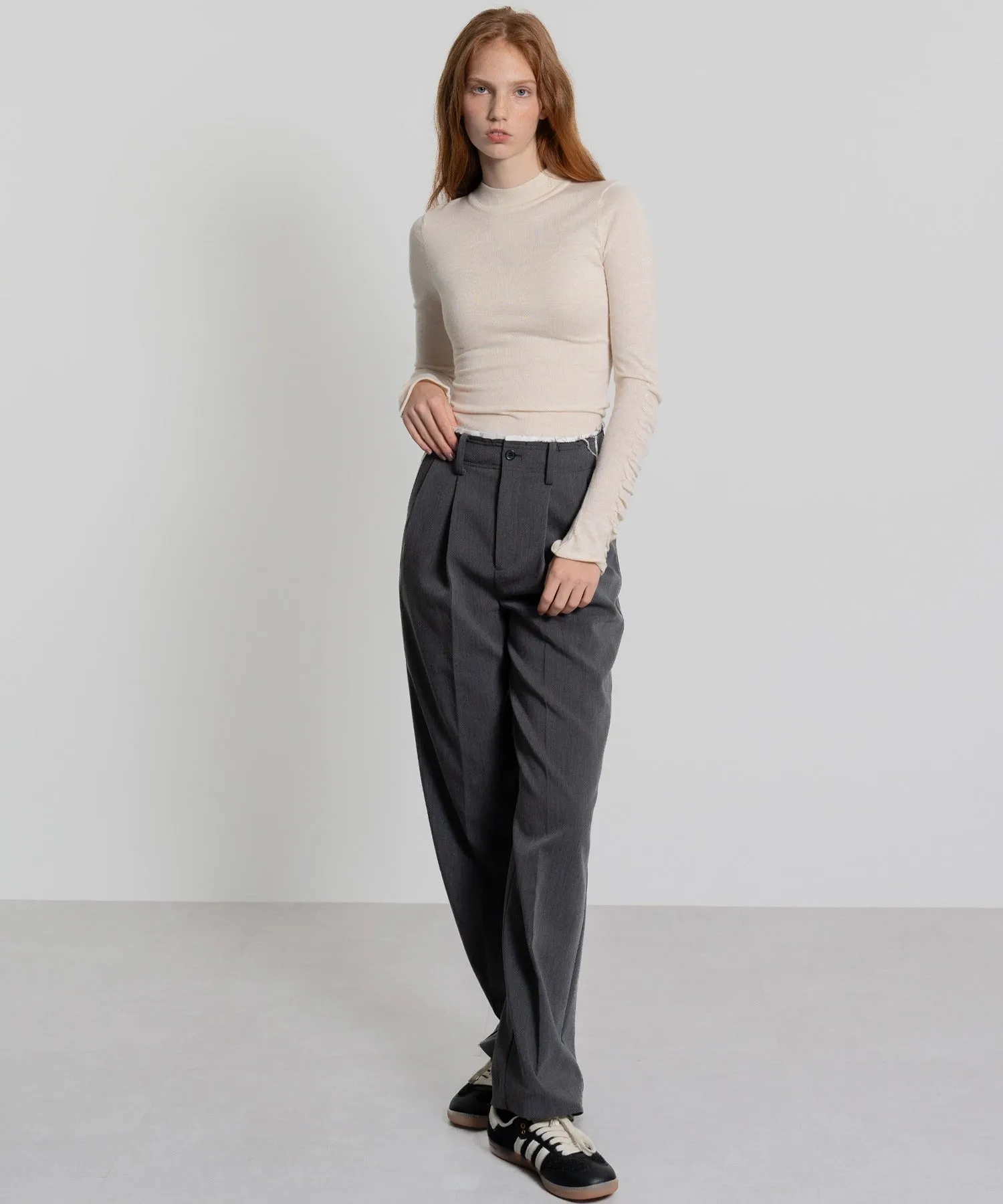 Gathered Sleeve Lurex Knit Top