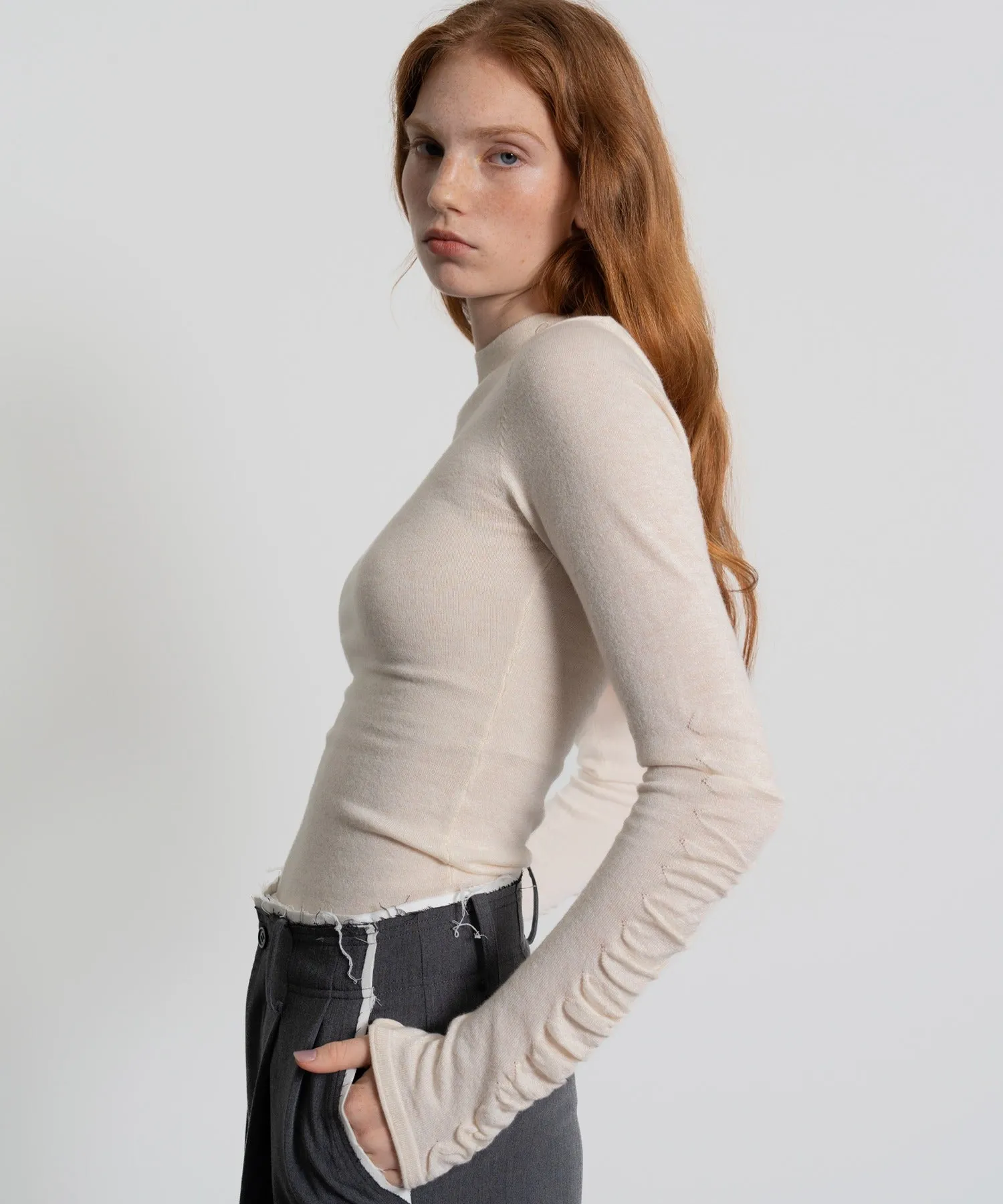 Gathered Sleeve Lurex Knit Top
