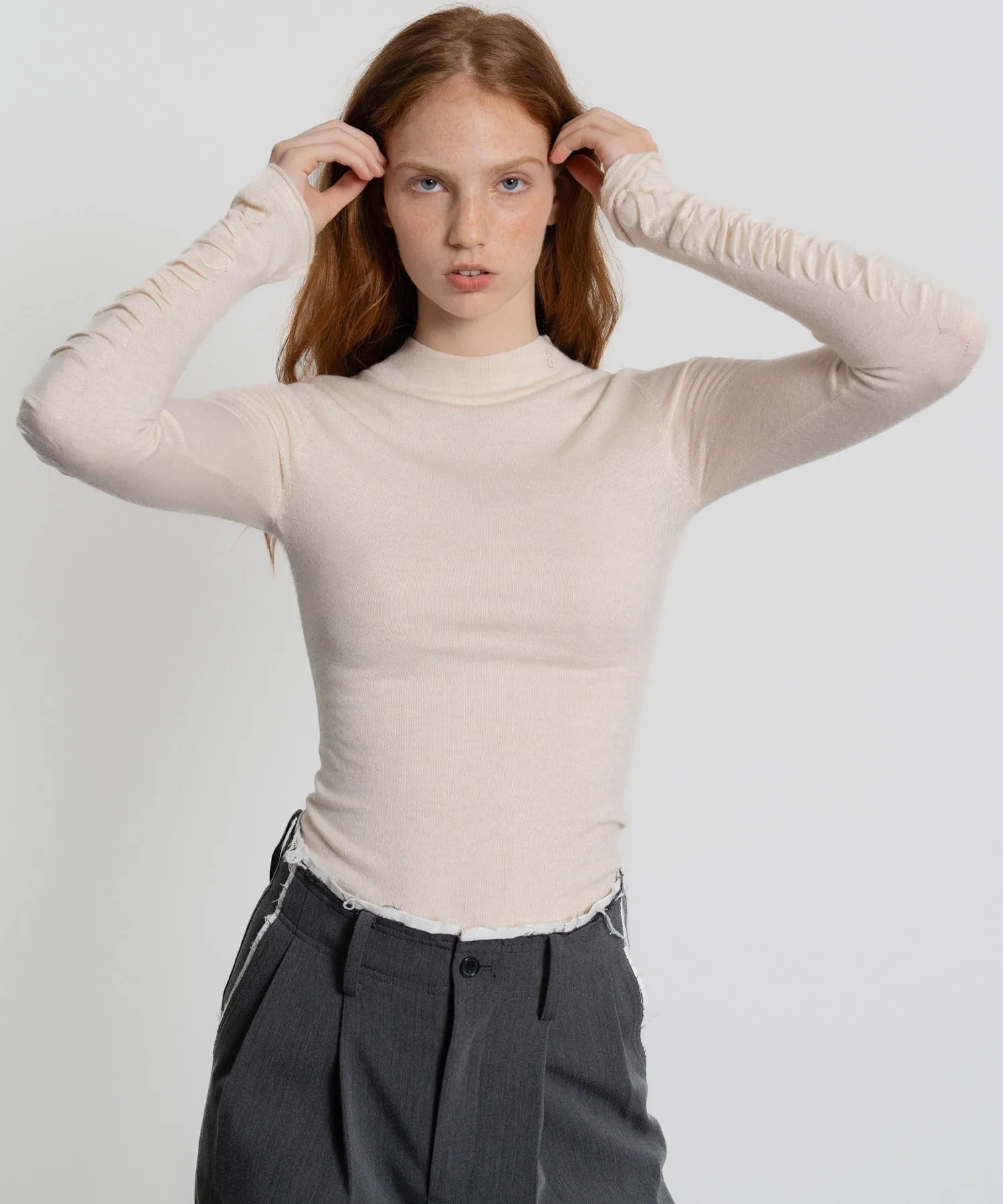 Gathered Sleeve Lurex Knit Top