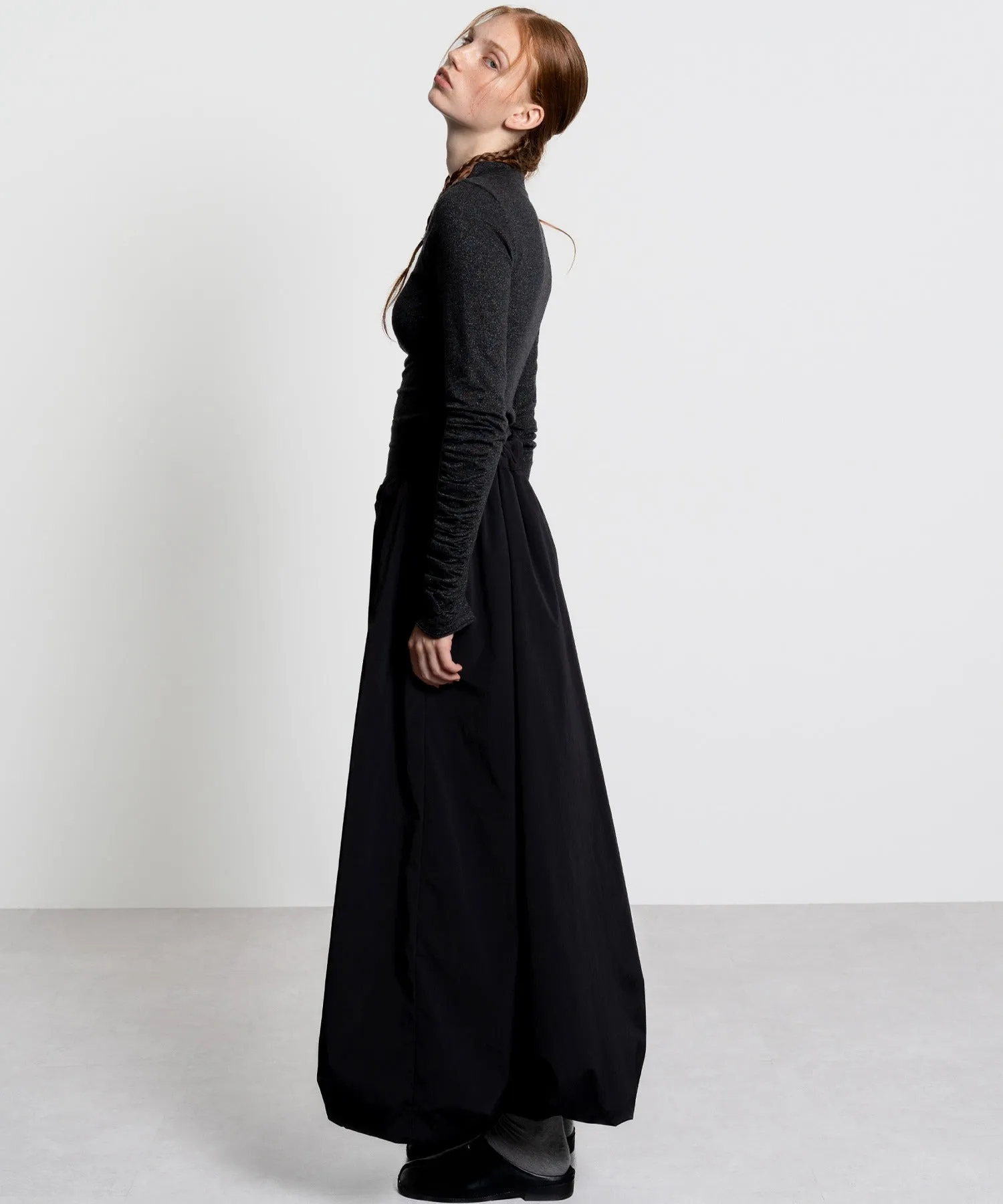 Gathered Sleeve Lurex Knit Top