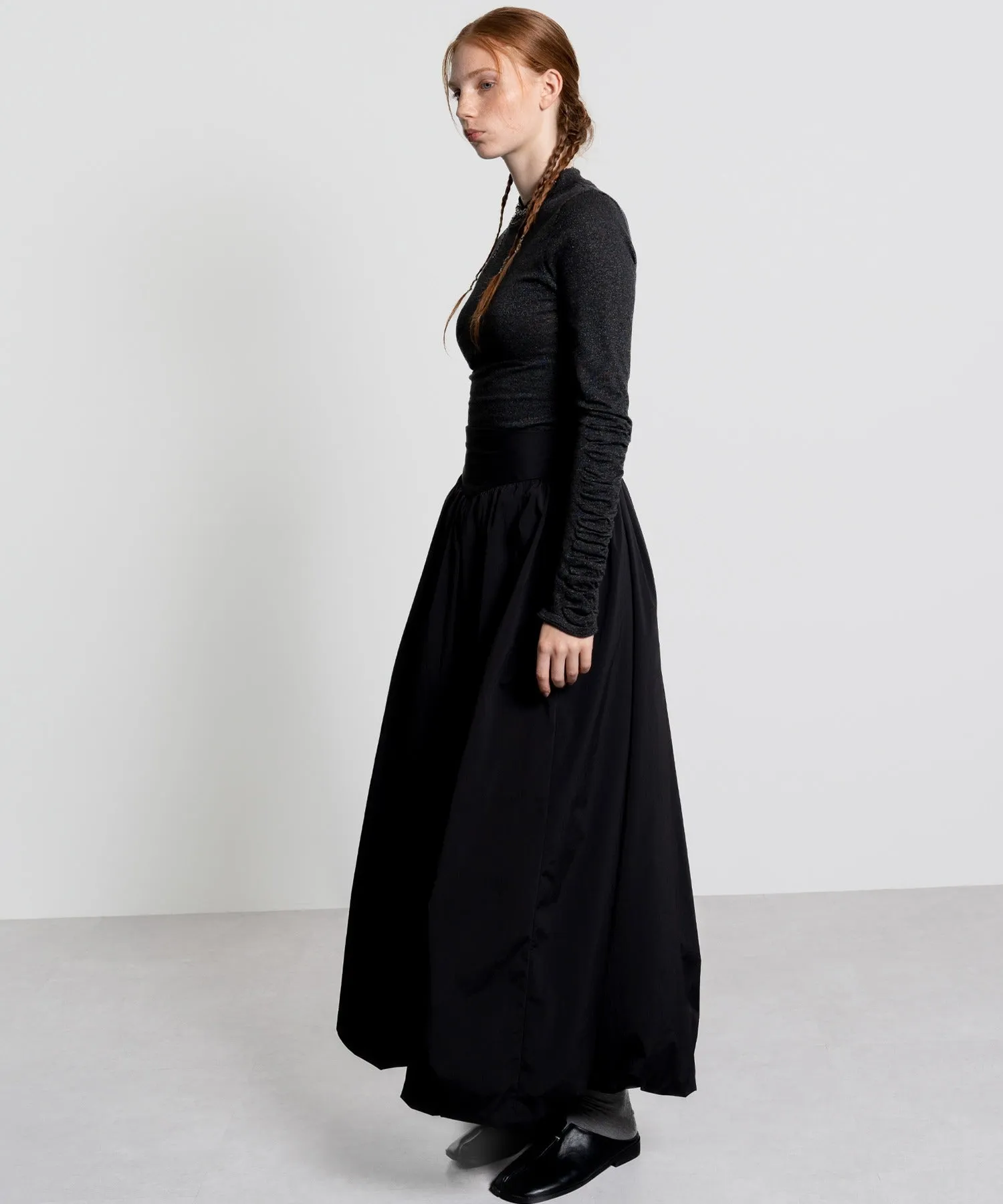 Gathered Sleeve Lurex Knit Top