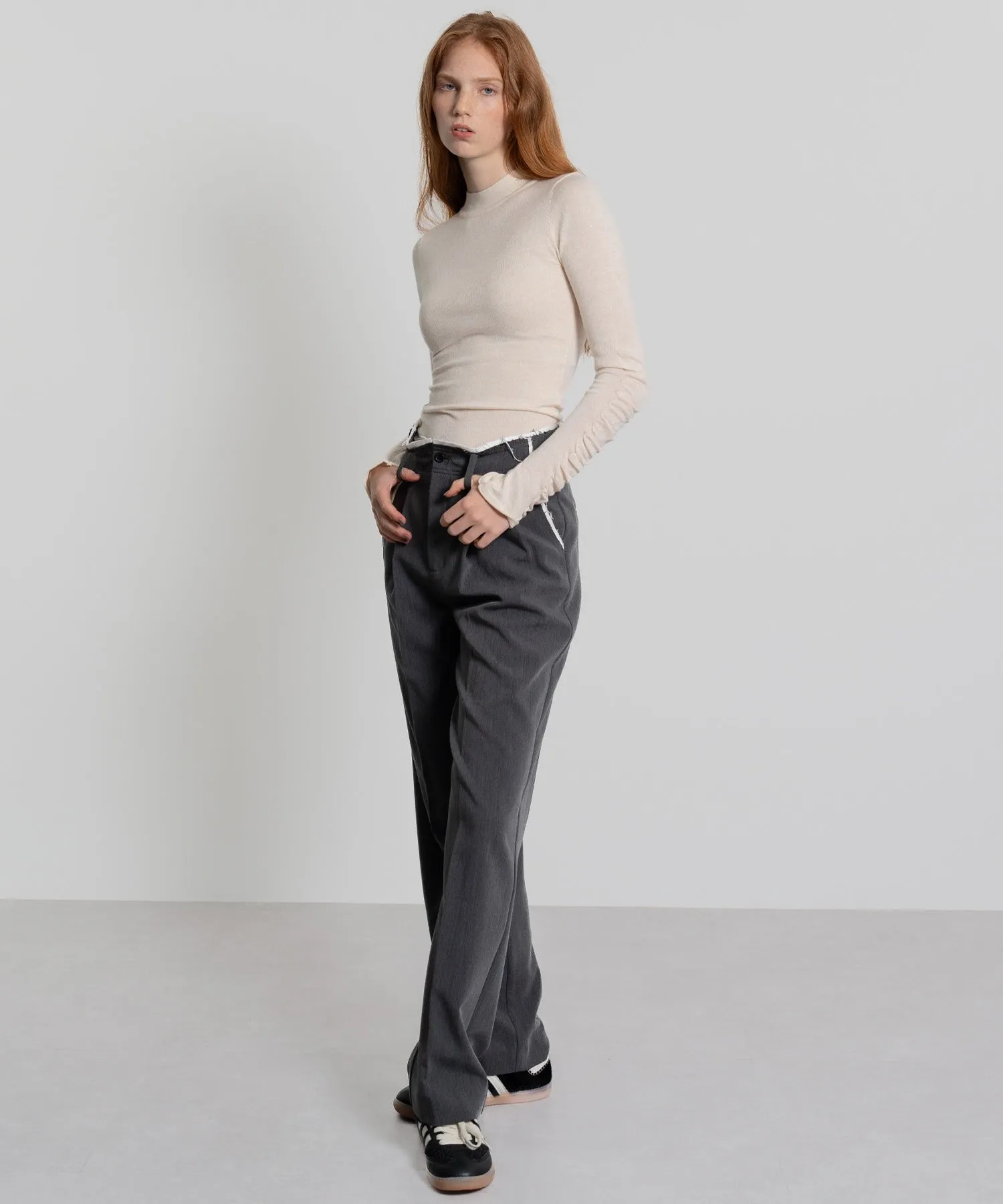 Gathered Sleeve Lurex Knit Top
