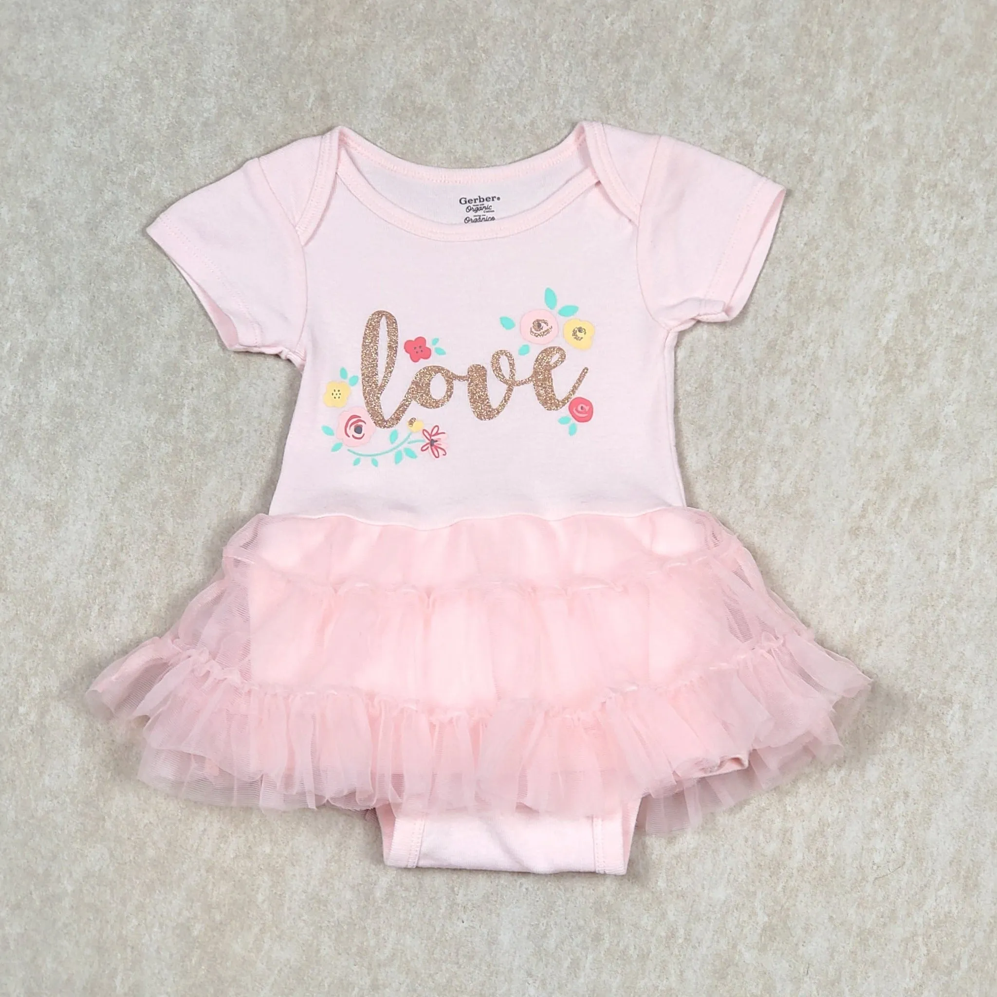 Gerber Baby Girls Pink Love Tutu Bodysuit 3-6M
