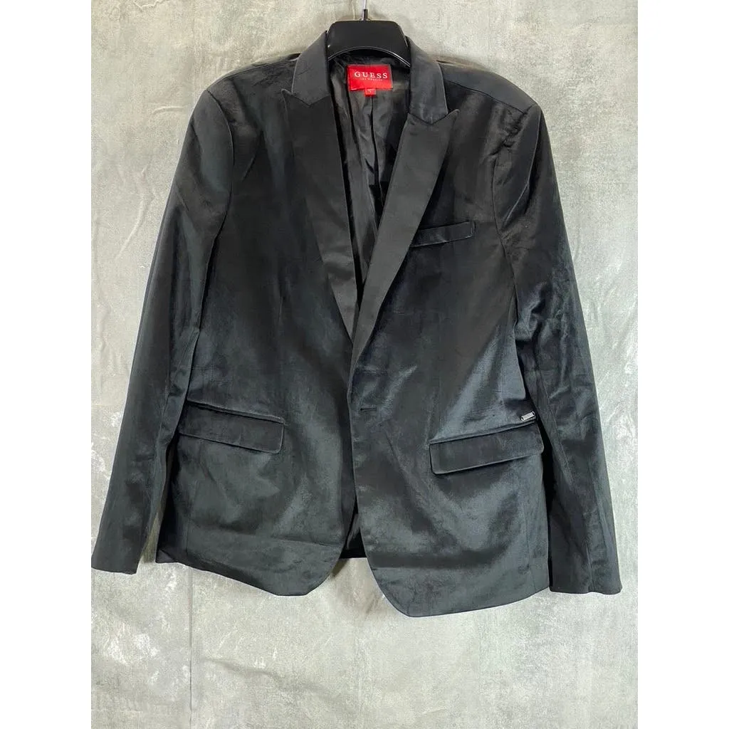 GUESS Men's Black Velvet Single-Breasted Blazer SZ L