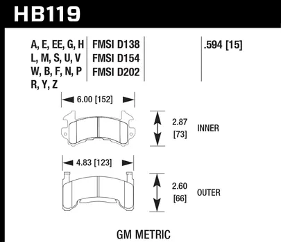 Hawk Black Brake Pads Chevy S10 Blazer (1983-1984) Front Set HB119M.594