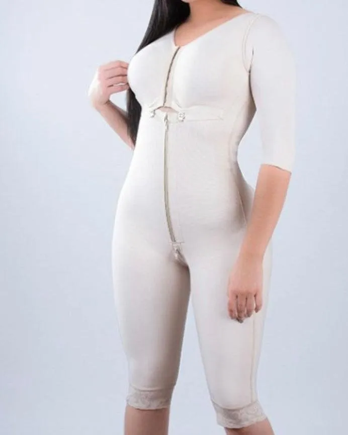 High Compression Tummy Control Mid-leg Faja With 3/4 Sleeves