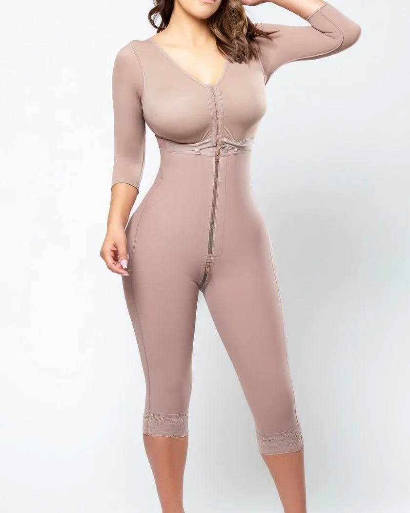 High Compression Tummy Control Mid-leg Faja With 3/4 Sleeves
