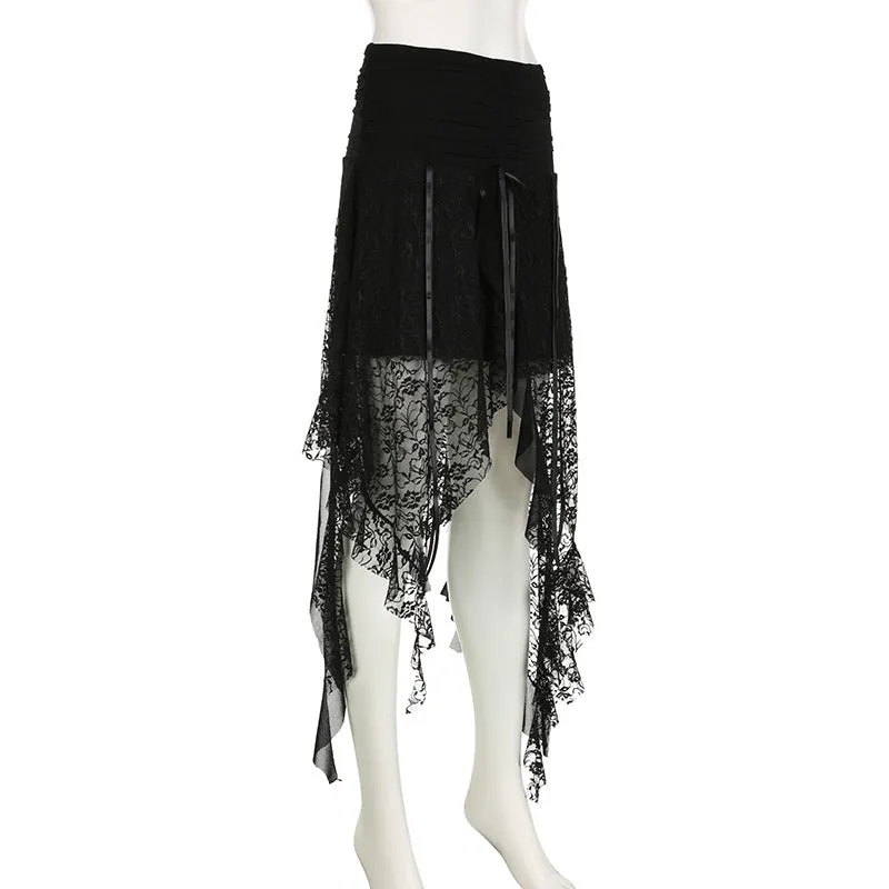 HQP1008 Ruched Ruffle Lace Skirt