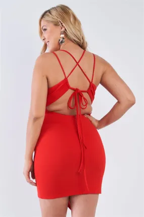Junior Plus Size Tie Back Red Wrap Dress /2-1-1