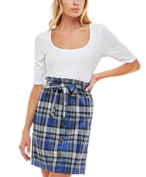 Juniors' Layered-Look Plaid Fit & Flare Dress