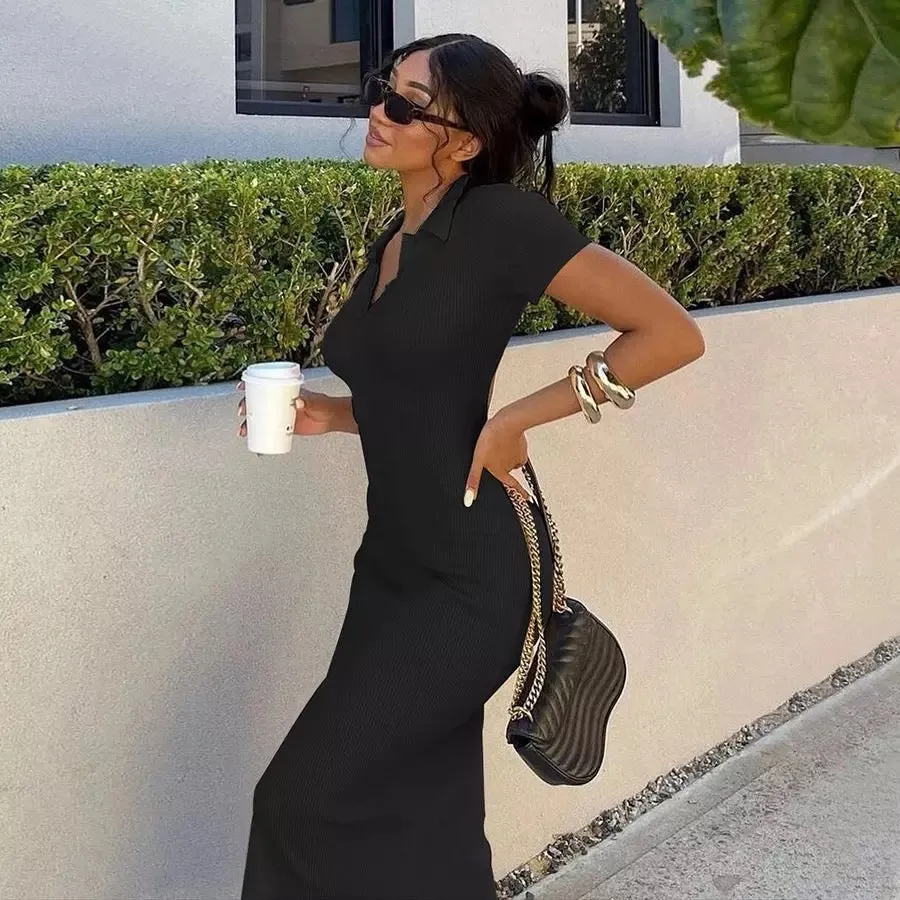 Knitted Short Sleeve Bodycon Maxi Dress