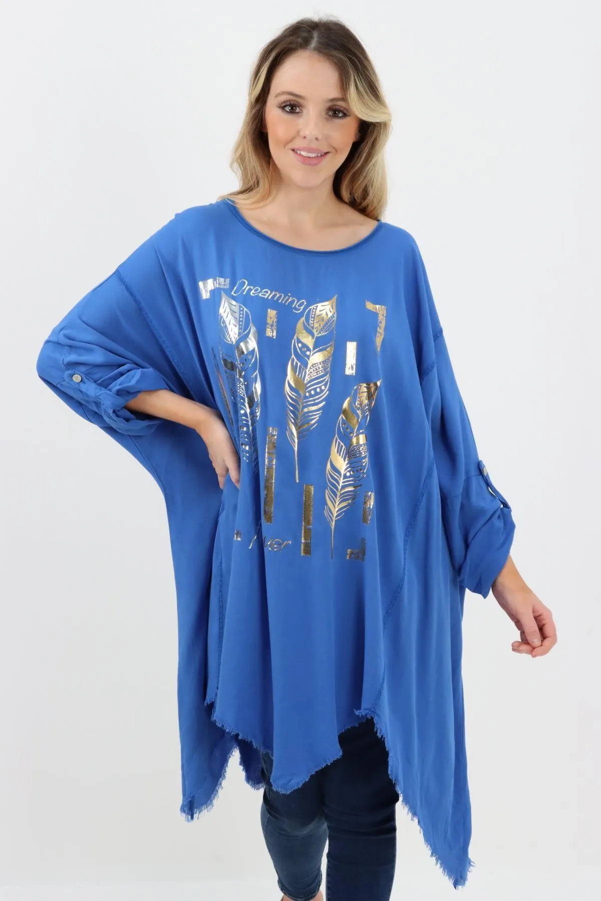 Ladies Made In Italy Foil Feather Raw Edge Top