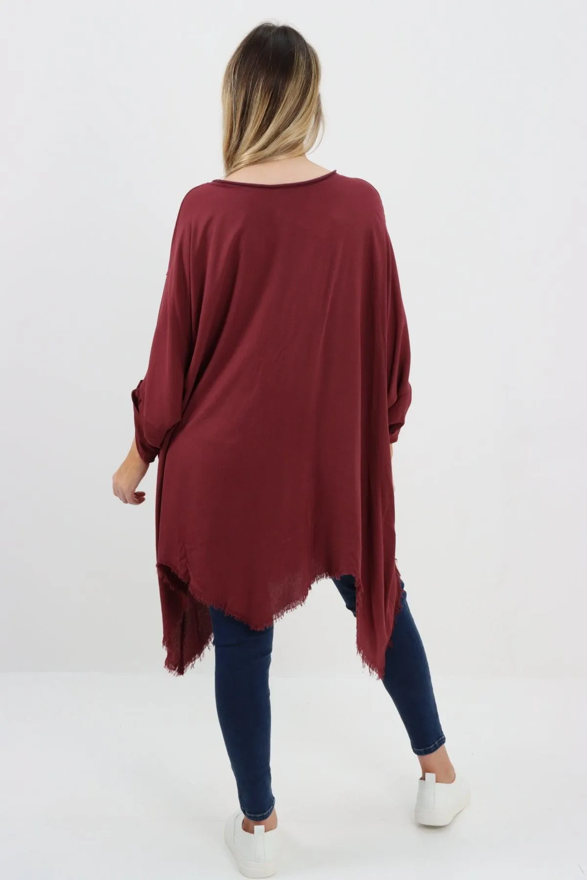 Ladies Made In Italy Foil Feather Raw Edge Top