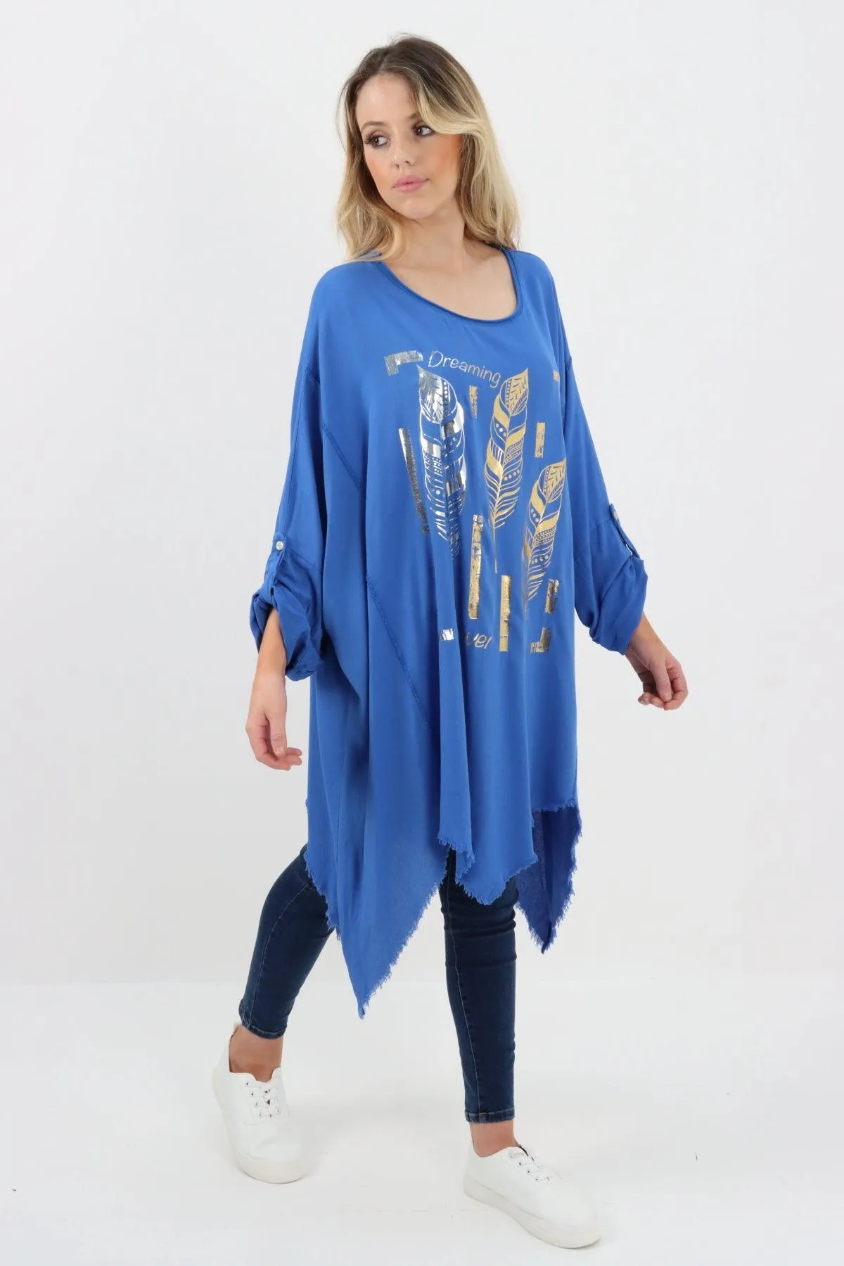 Ladies Made In Italy Foil Feather Raw Edge Top