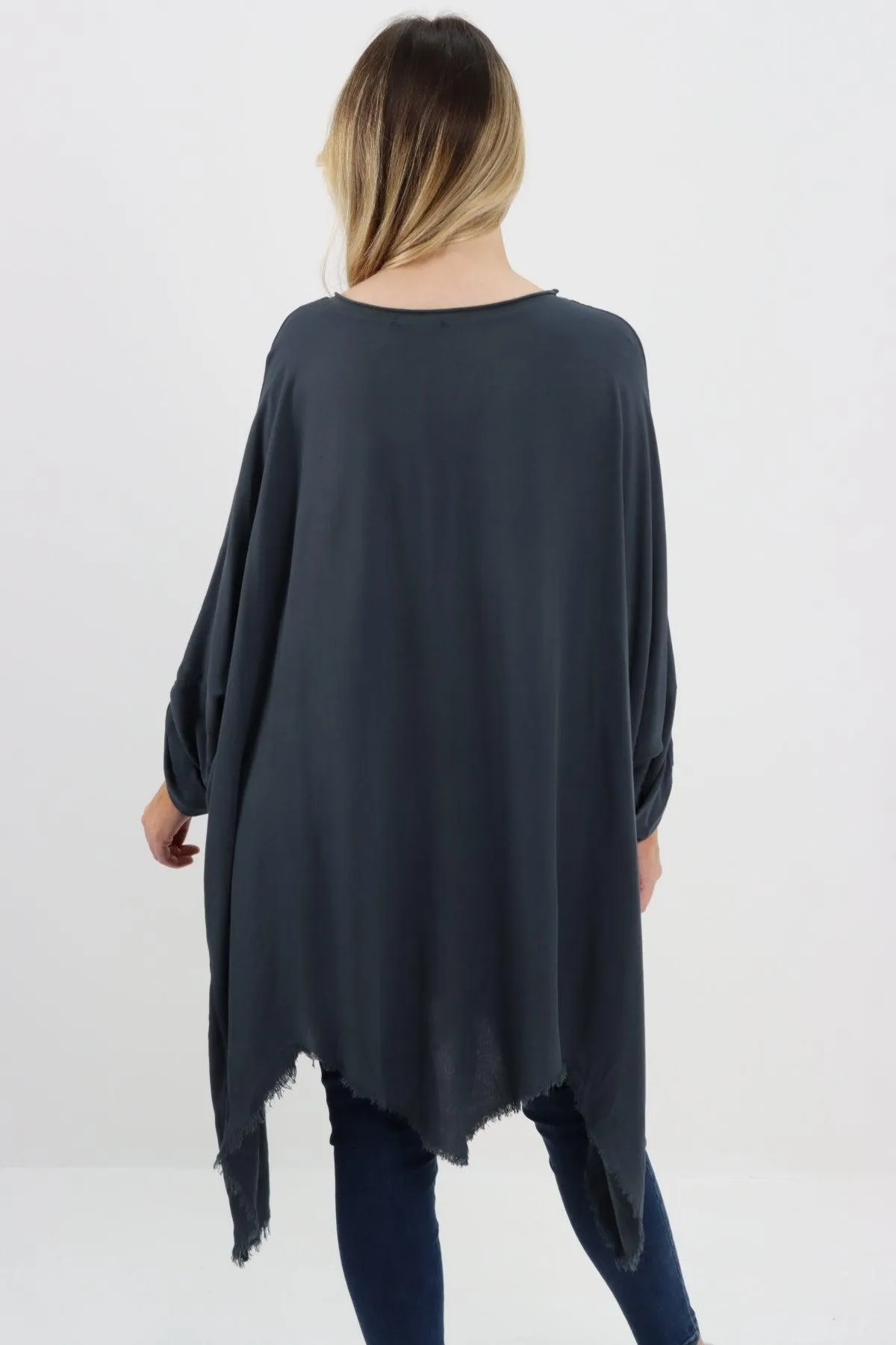 Ladies Made In Italy Foil Feather Raw Edge Top